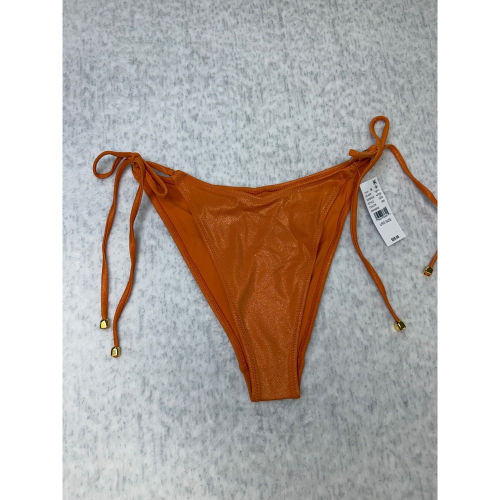 PacSun Swim Orange Metallic Side Tie Bikini Bottom Gold Hardware Large NWT